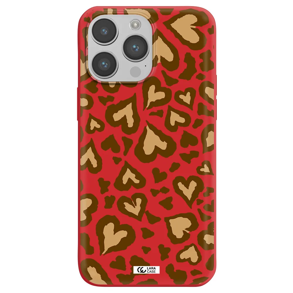 Heart Leopard Apple iPhone 14 pro max Silicone Imperial Red Case