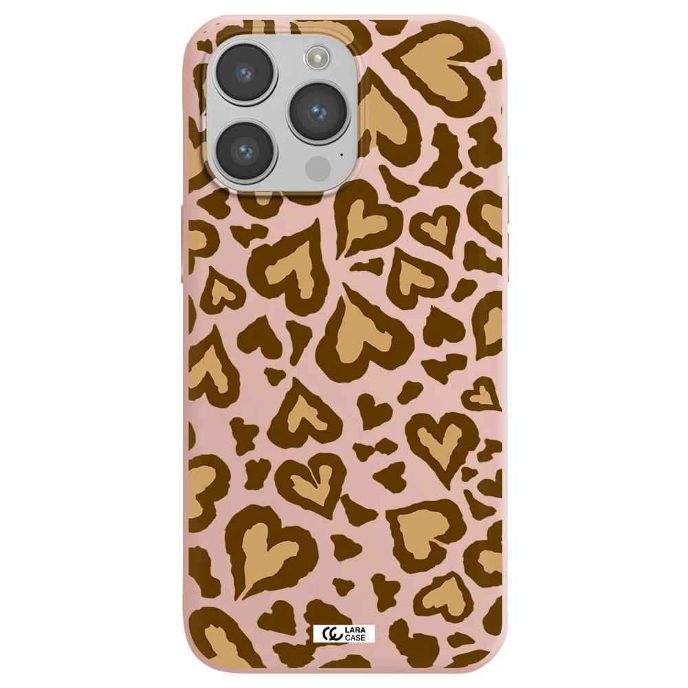 Heart Leopard Apple iPhone 14 pro max Silicone pastel pink Case