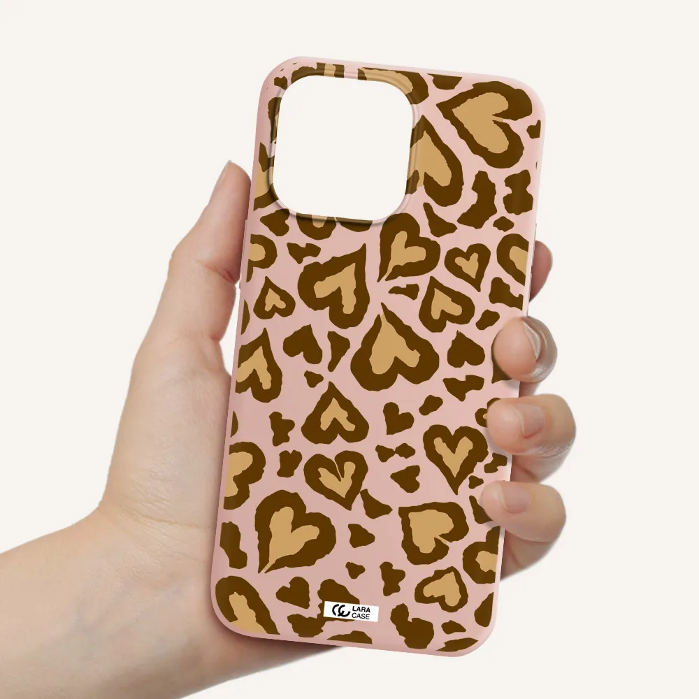 Heart Leopard Apple iPhone 14 pro max Silicone pastel pink Case
