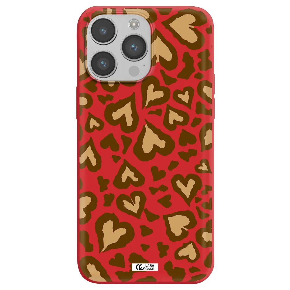 Heart Leopard Apple iPhone 14 pro Silicone Imperial Red Case