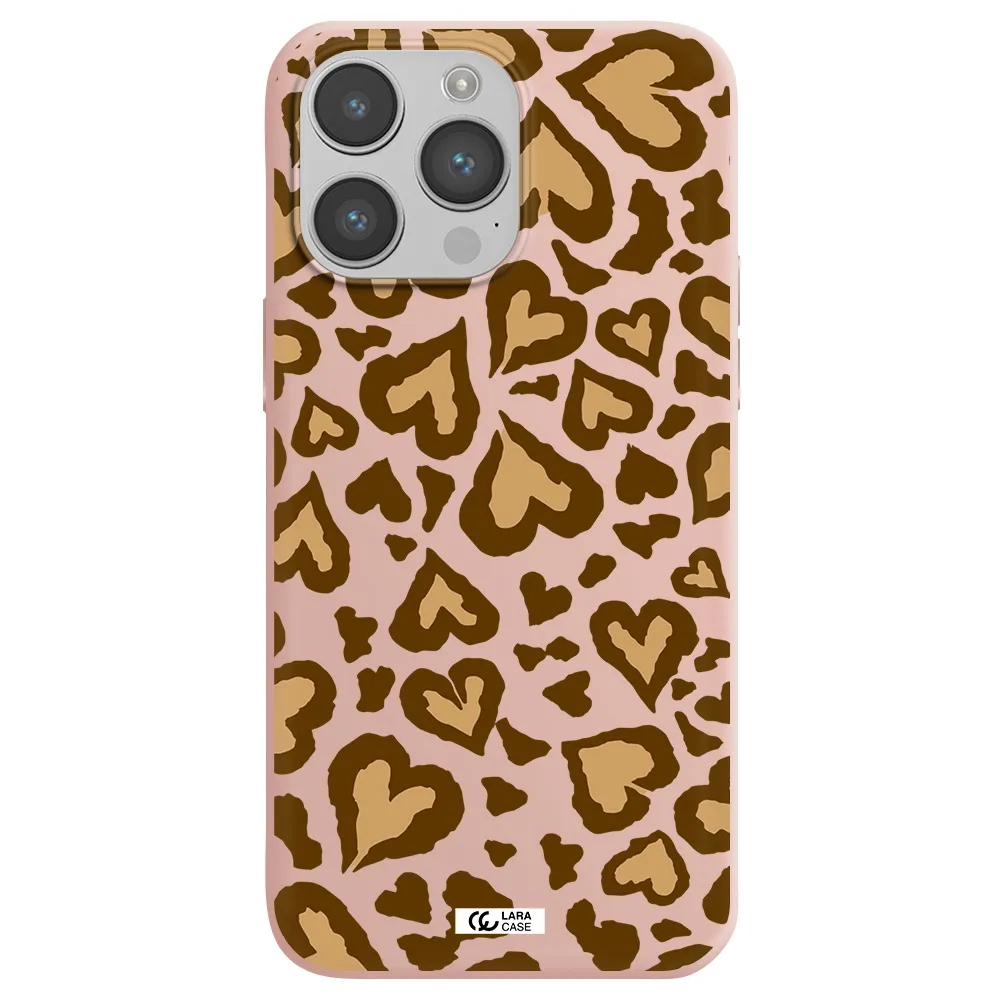 Heart Leopard Apple iPhone 14 pro Silicone pastel pink Case