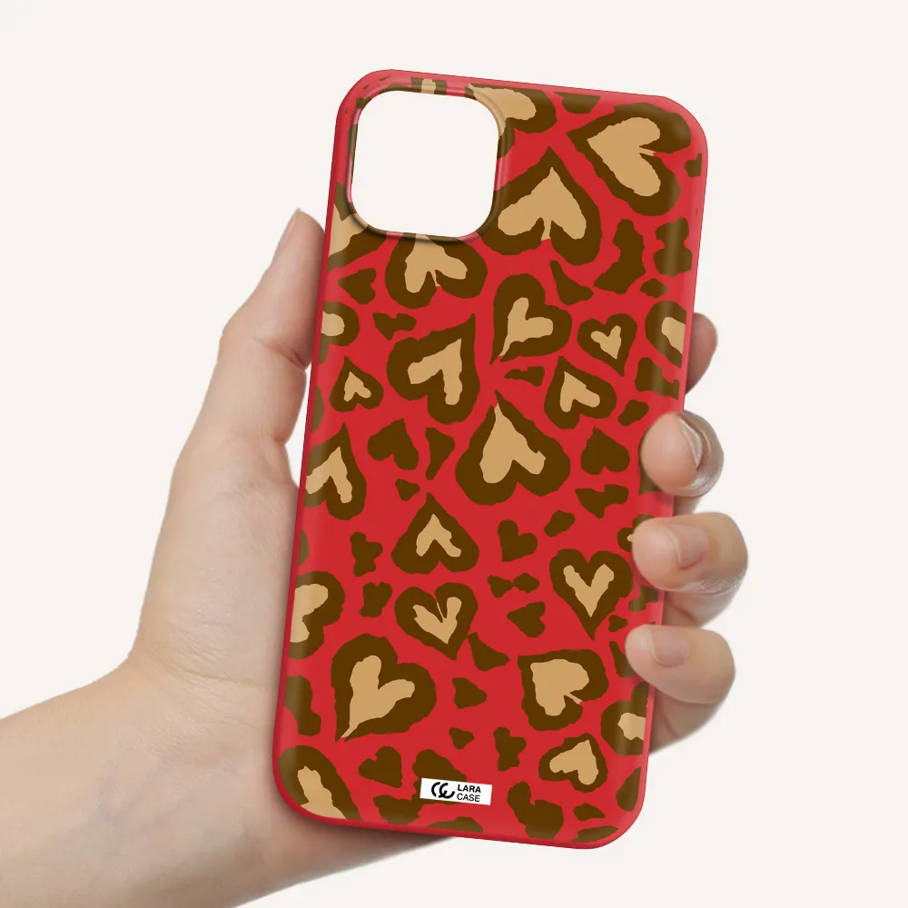 Heart Leopard Apple iPhone 14 Silicone Imperial Red Case
