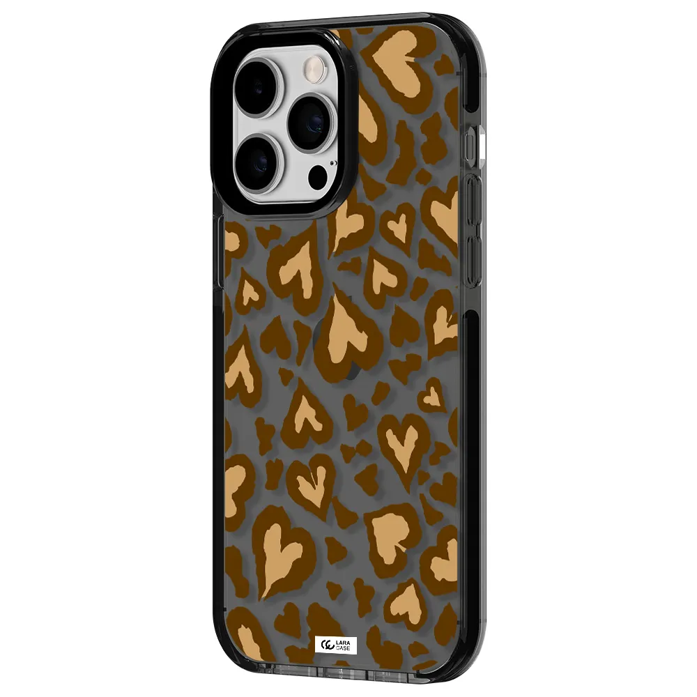 Heart Leopard Apple iPhone 15 Pro impact Smoke Black Case