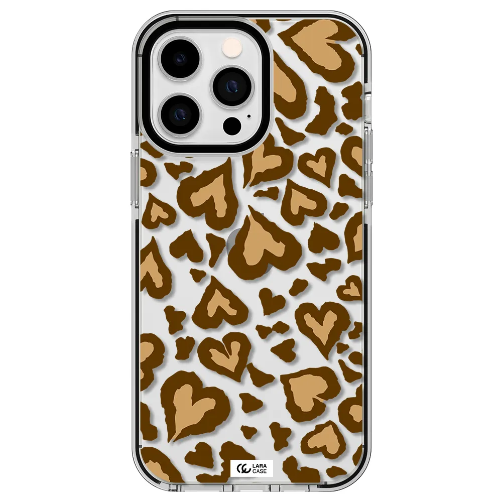 Heart Leopard Apple iPhone 15 Pro Max impact black border Case