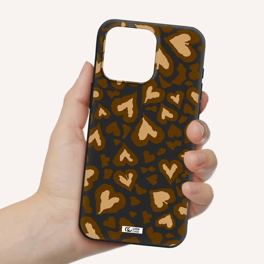 Heart Leopard Apple Iphone 15 Pro max Silicone black Case