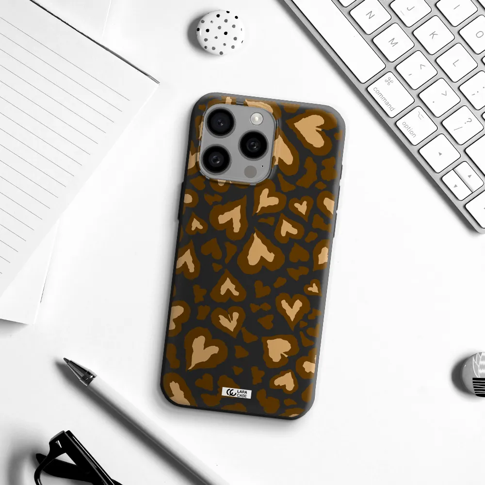 Heart Leopard Apple Iphone 15 Pro max Silicone black Case