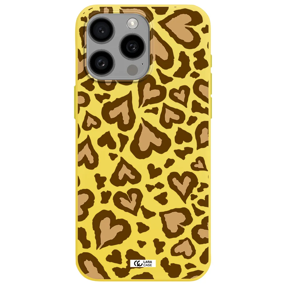 Heart Leopard Apple Iphone 15 Pro max Silicone canary yellow Case