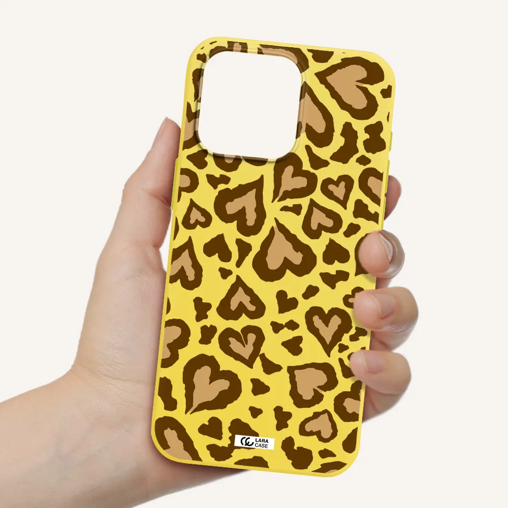 Heart Leopard Apple Iphone 15 Pro max Silicone canary yellow Case
