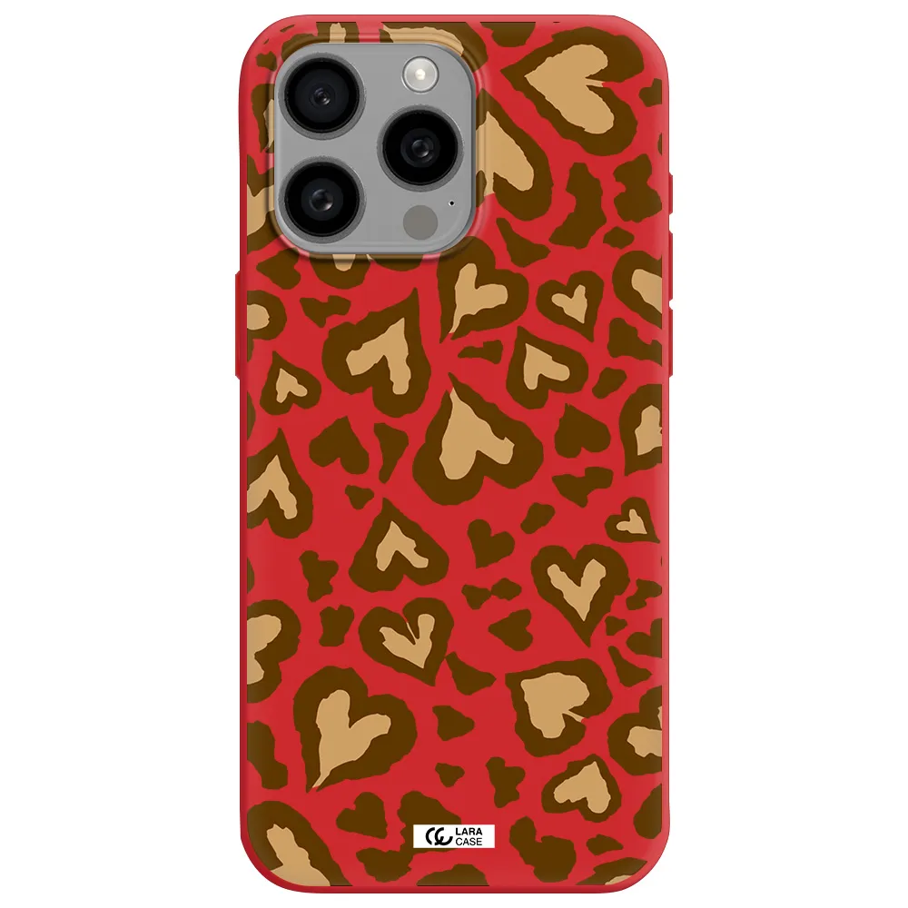 Heart Leopard Apple Iphone 15 Pro Max Silicone Imperial Red Case