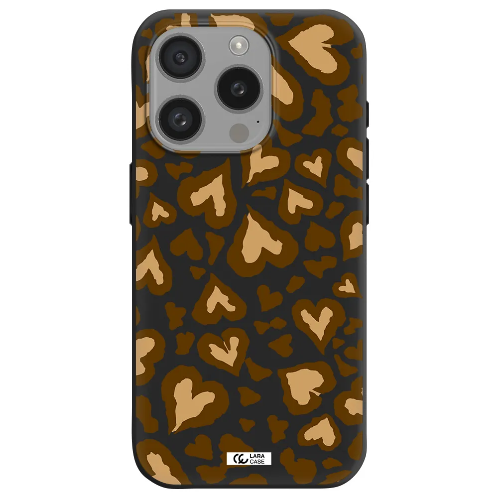 Heart Leopard Apple Iphone 15 Pro Silicone Black Case