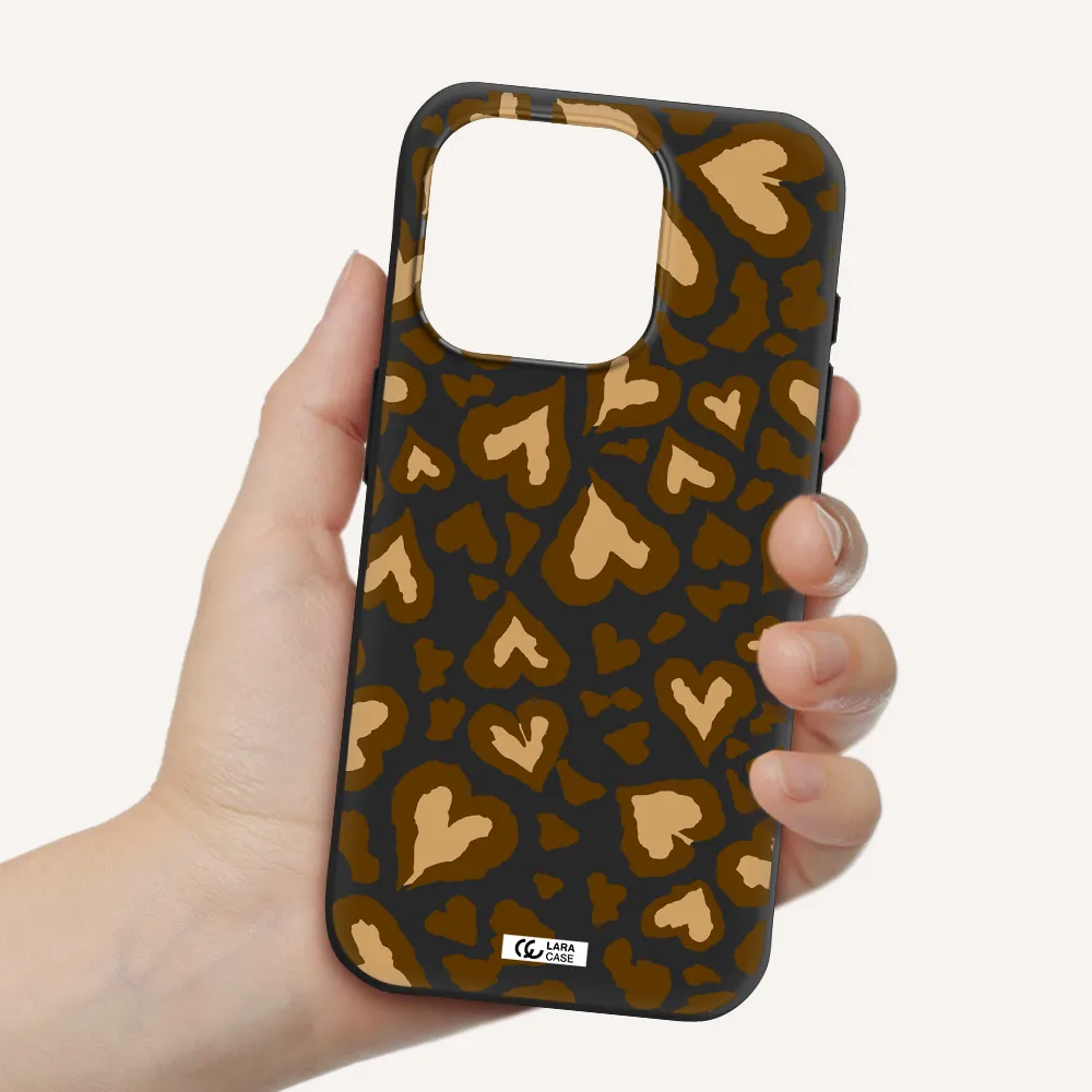 Heart Leopard Apple Iphone 15 Pro Silicone Black Case