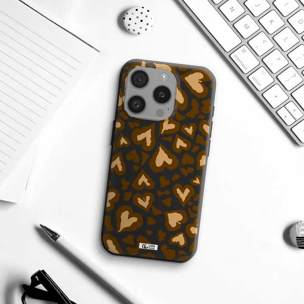 Heart Leopard Apple Iphone 15 Pro Silicone Black Case