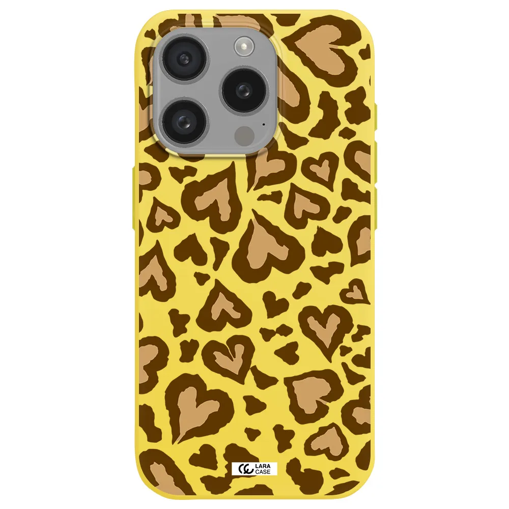 Heart Leopard Apple Iphone 15 Pro Silicone Canary Yellow Case