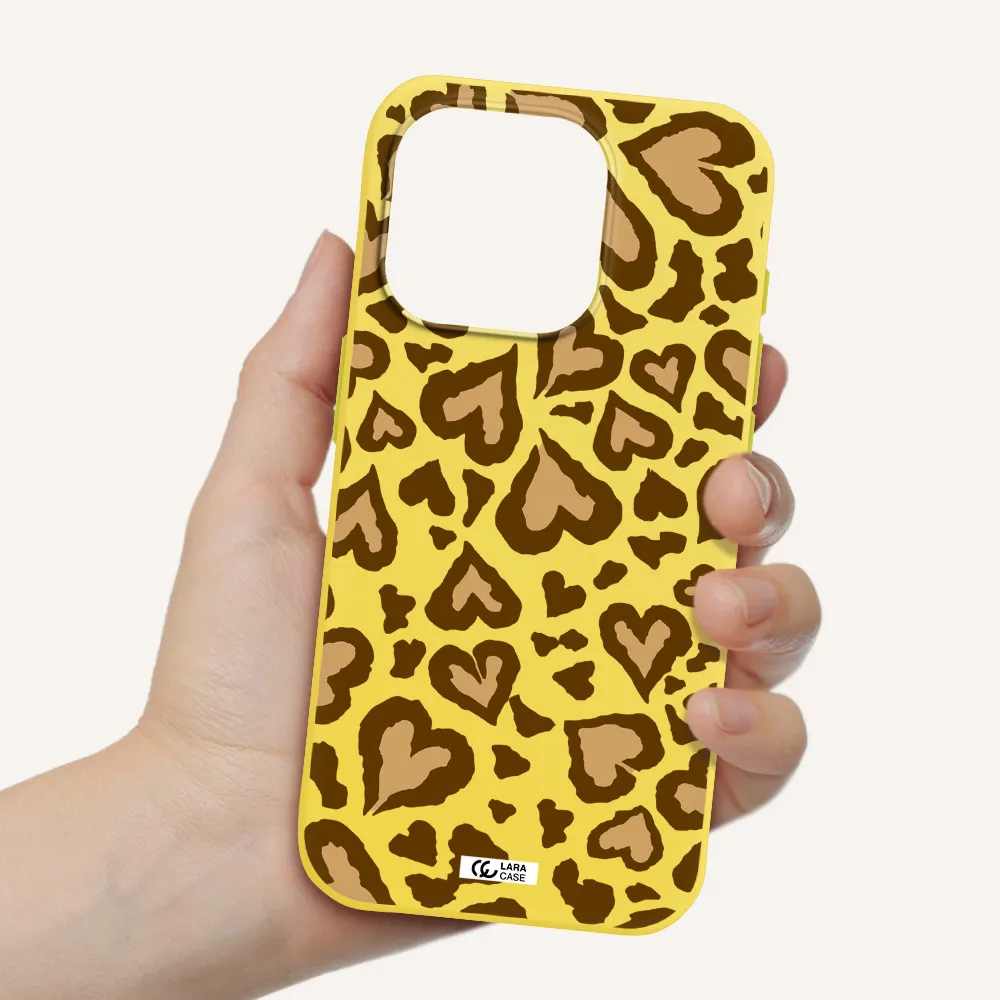 Heart Leopard Apple Iphone 15 Pro Silicone Canary Yellow Case