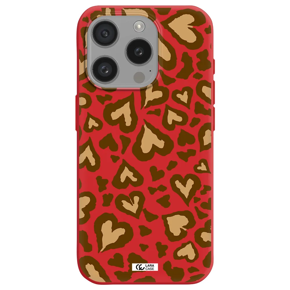 Heart Leopard Apple Iphone 15 Pro Silicone Imperial Red Case