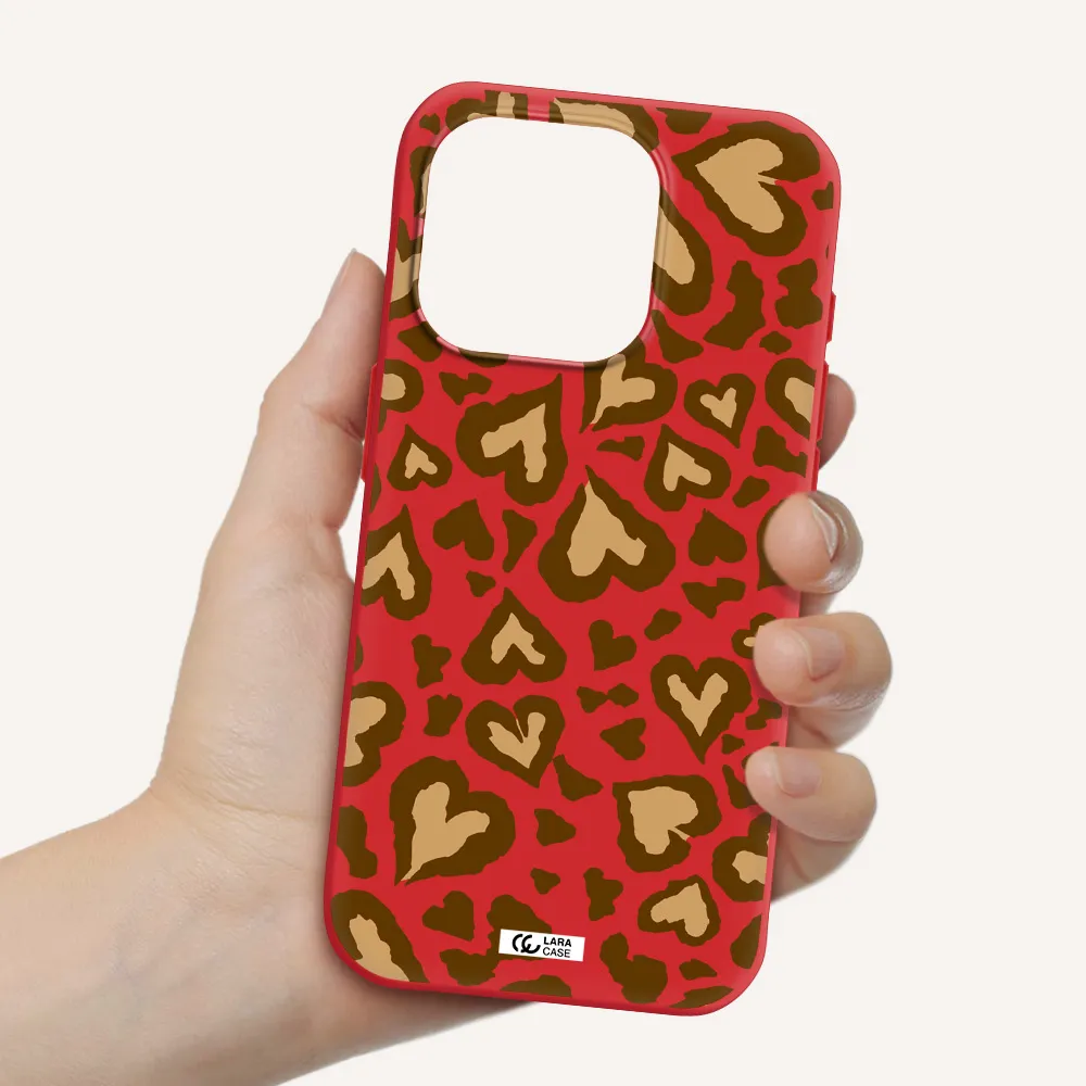 Heart Leopard Apple Iphone 15 Pro Silicone Imperial Red Case