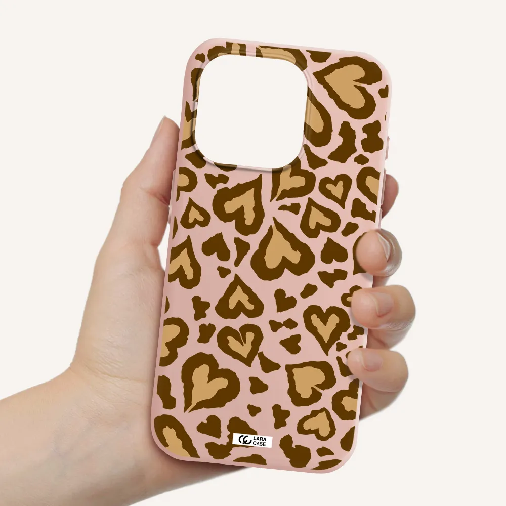 Heart Leopard Apple Iphone 15 Pro Silicone Pastel Pink Case