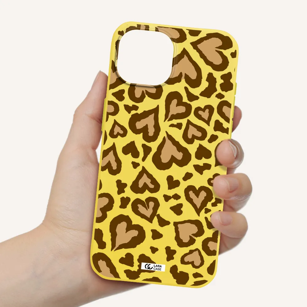 Heart Leopard Apple iPhone 15 Silicone canary yellow Case