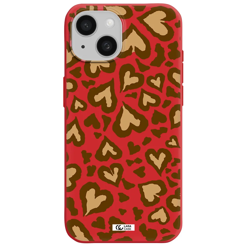 Heart Leopard Apple Iphone 15 Silicone Imperial Red Case