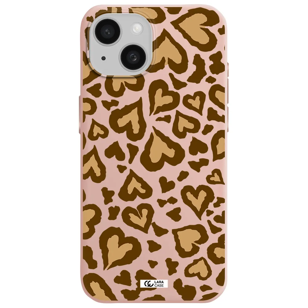 Heart Leopard Apple Iphone 15 Silicone Pastel Pink Case