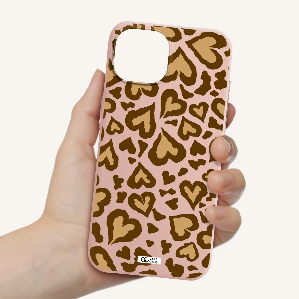 Heart Leopard Apple Iphone 15 Silicone Pastel Pink Case