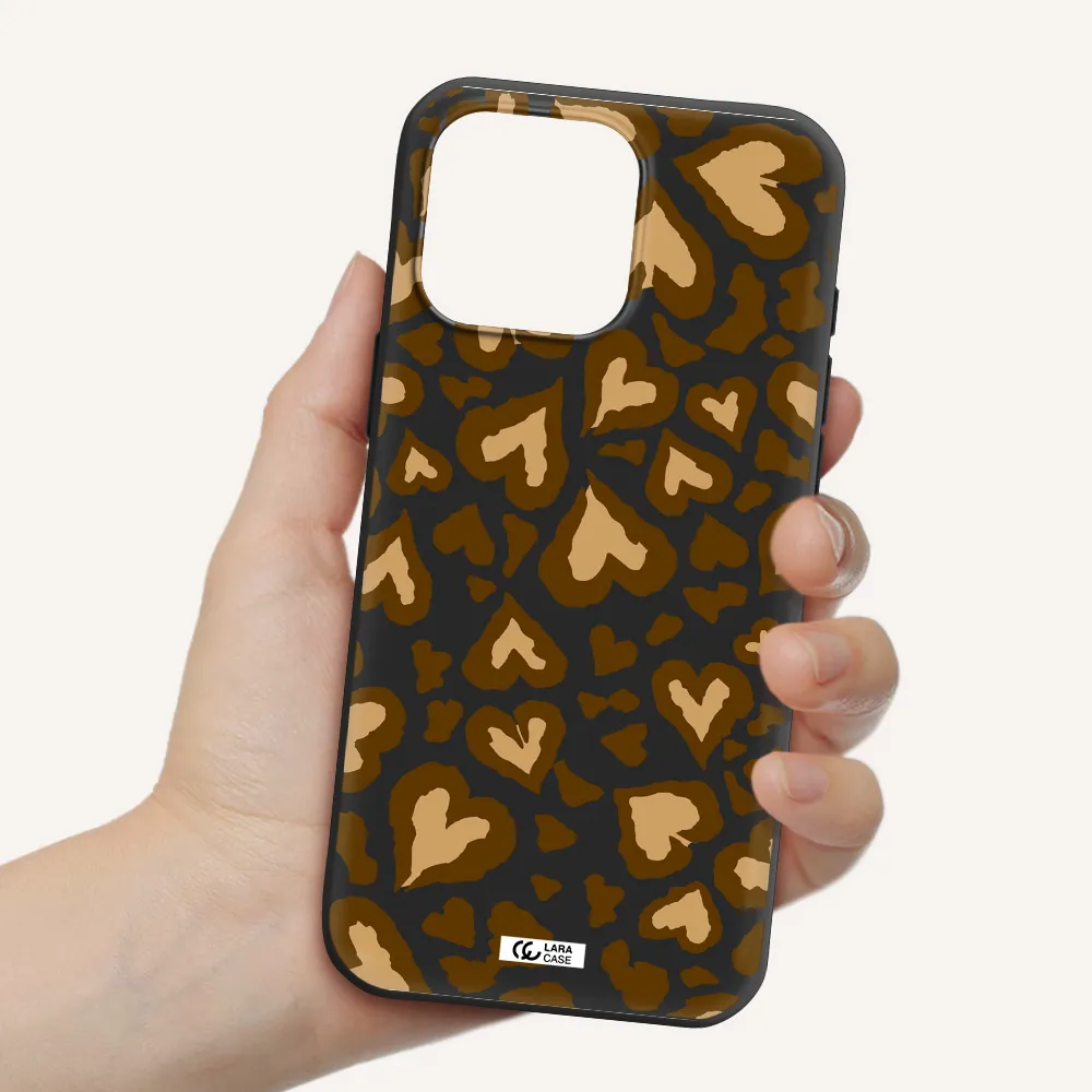 Heart Leopard Apple Iphone 16 Pro Max Silicone Black Case