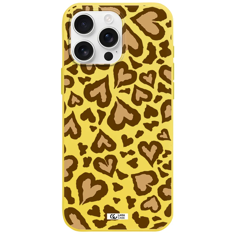 Heart Leopard Apple Iphone 16 Pro Max Silicone Canary Yellow Case