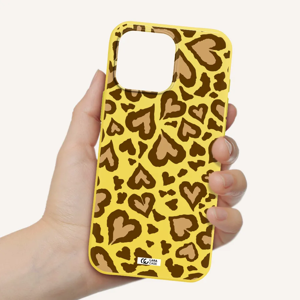 Heart Leopard Apple Iphone 16 Pro Max Silicone Canary Yellow Case