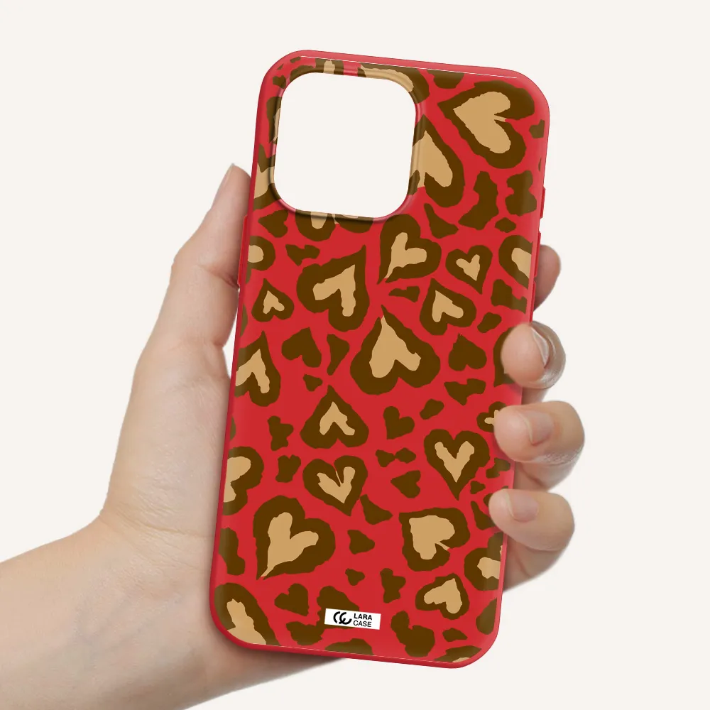 Heart Leopard Apple Iphone 16 Pro Max Silicone Imperial Red Case