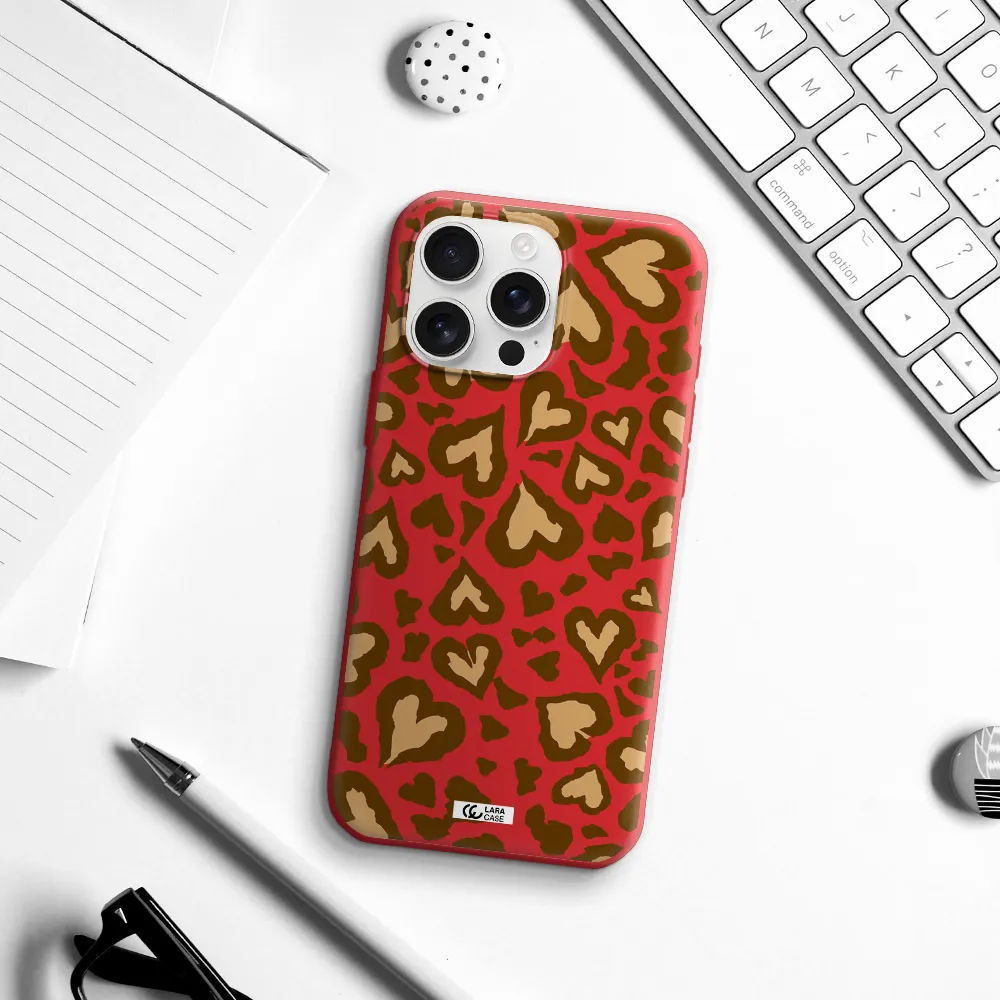 Heart Leopard Apple Iphone 16 Pro Max Silicone Imperial Red Case