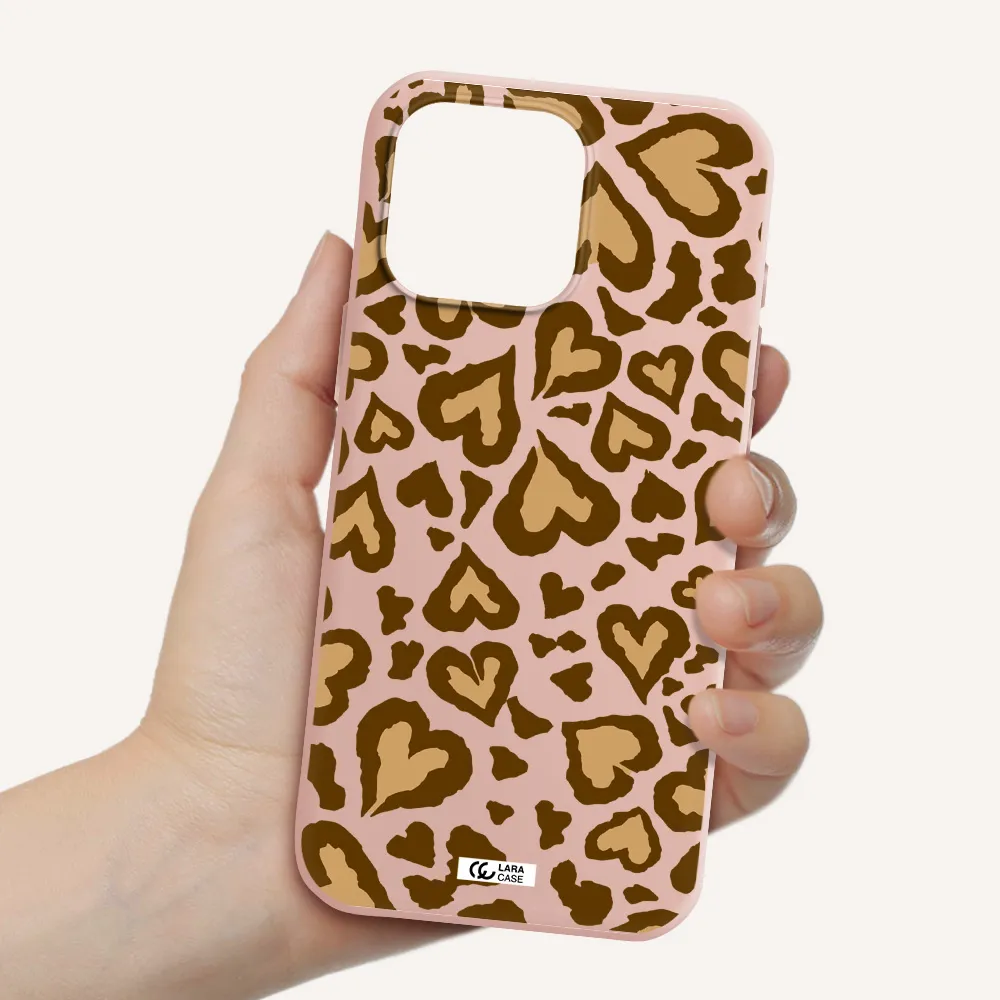 Heart Leopard Apple Iphone 16 Pro Max Silicone Pastel Pink Case