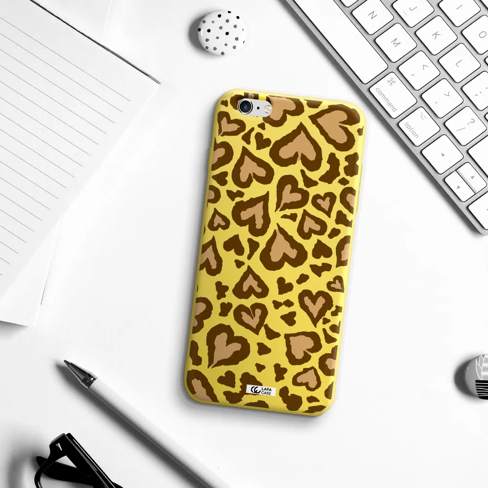 Heart Leopard Apple iPhone 6 s plus Silicone canary yellow Case