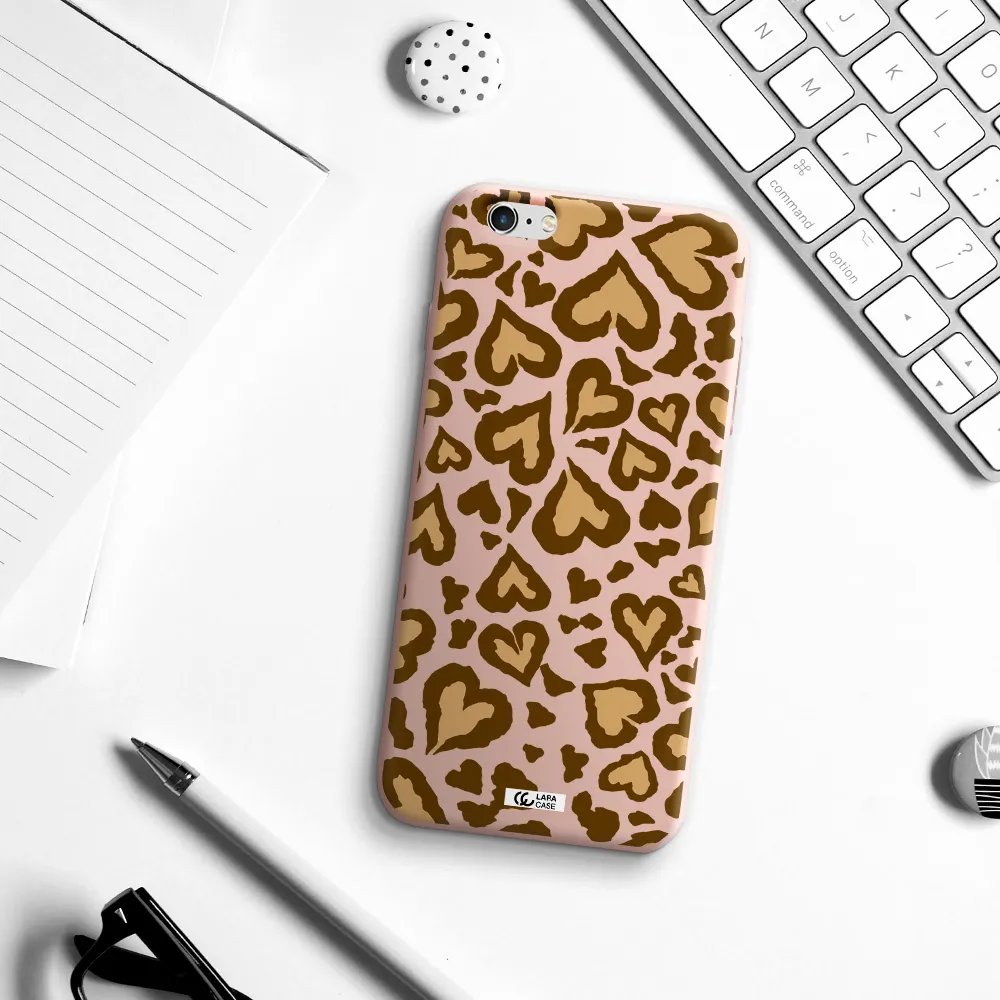 Heart Leopard Apple iPhone 6 s plus Silicone pastel pink Case