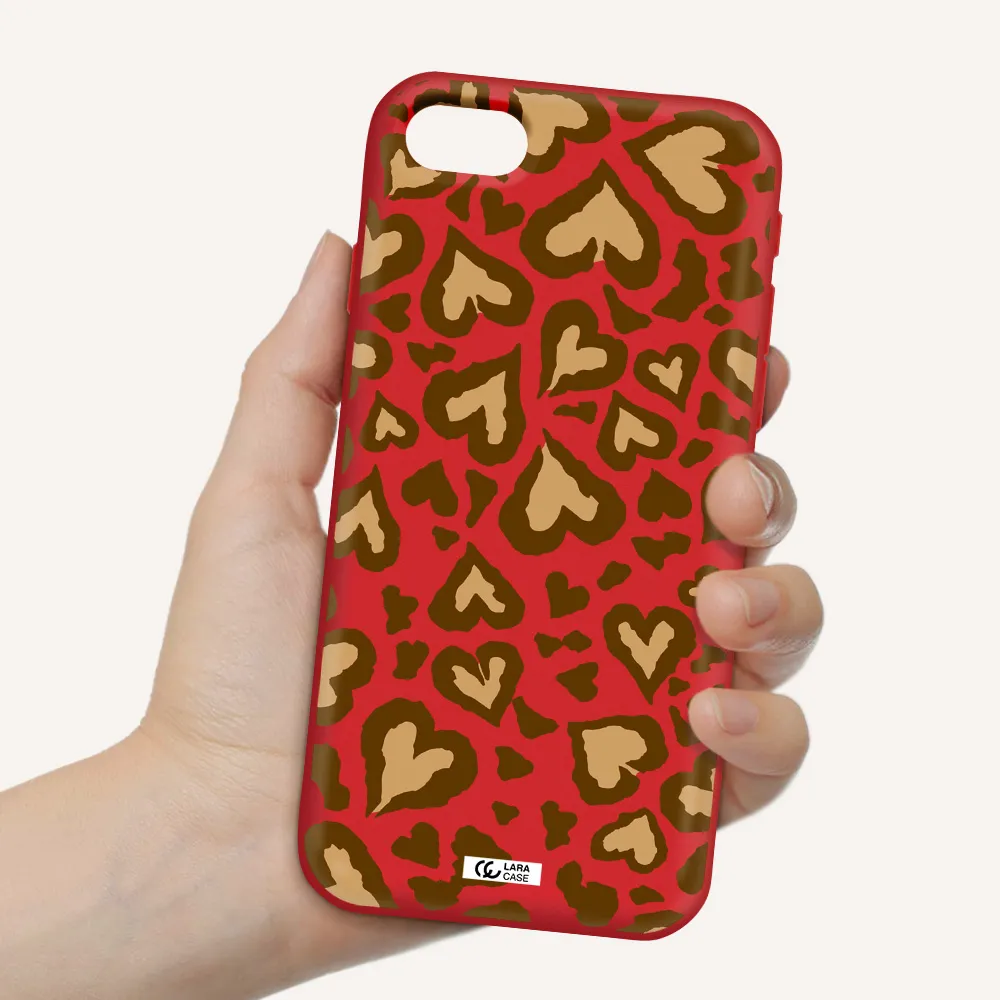 Heart Leopard Apple iPhone se 2020 Silicone Imperial Red Case