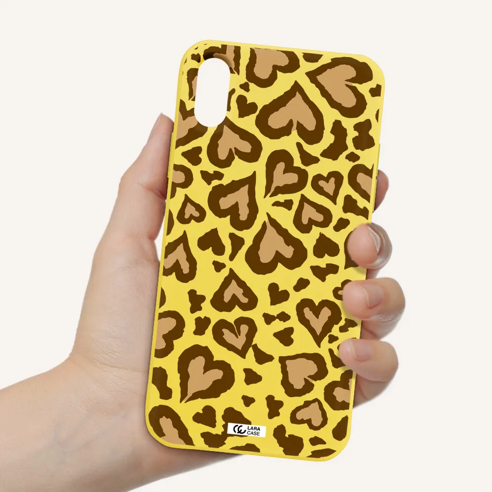 Heart Leopard Apple iPhone X Silicone canary yellow Case