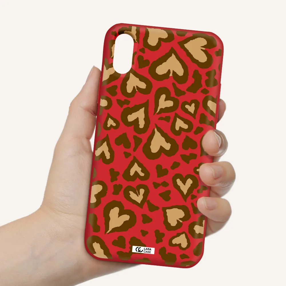 Heart Leopard Apple iPhone X Silicone Imperial Red Case