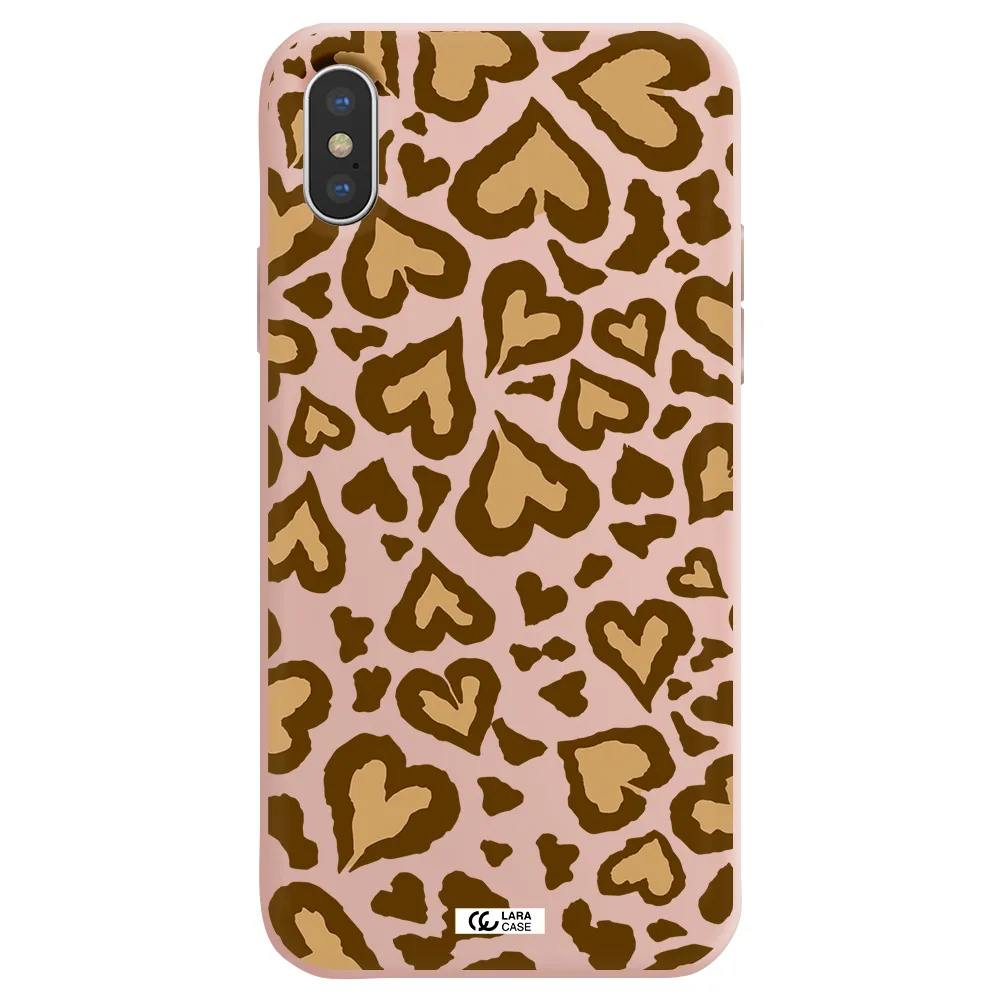 Heart Leopard Apple iPhone X Silicone pastel pink Case