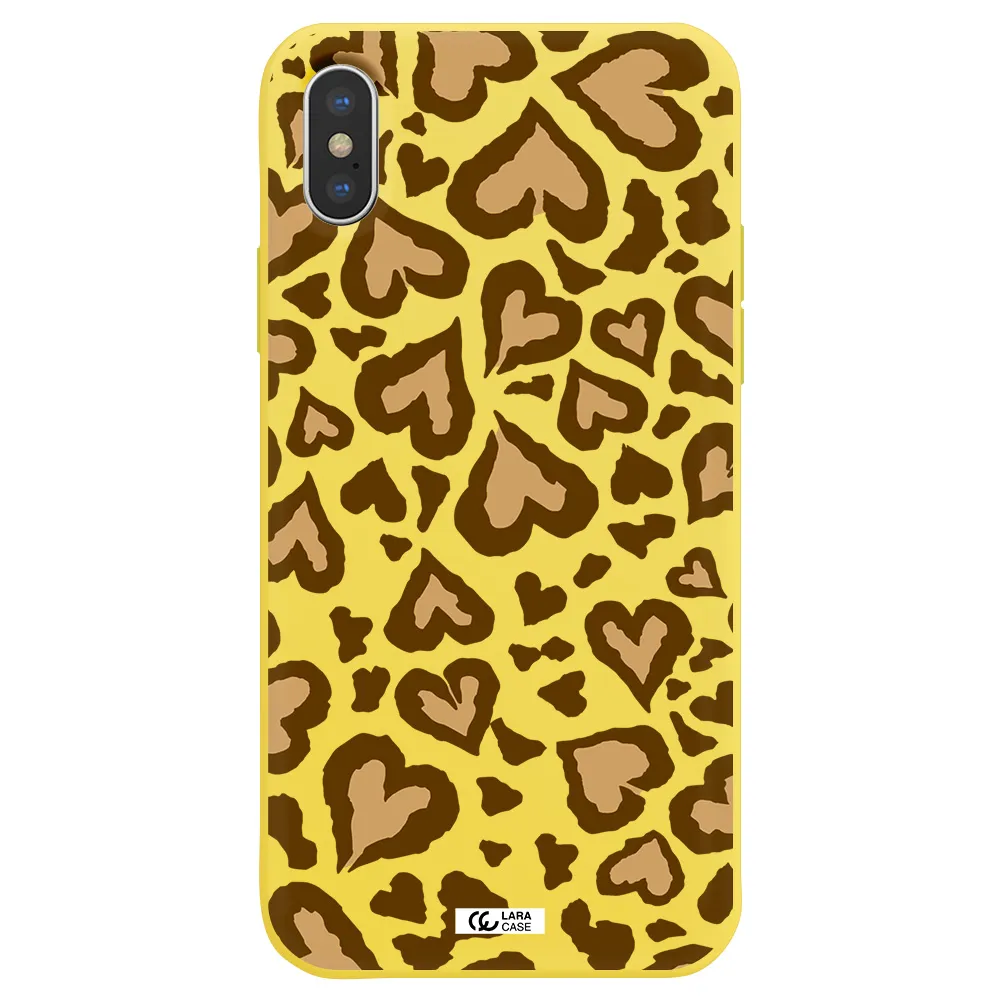 Heart Leopard Apple iPhone XS Silicone canary yellow Case