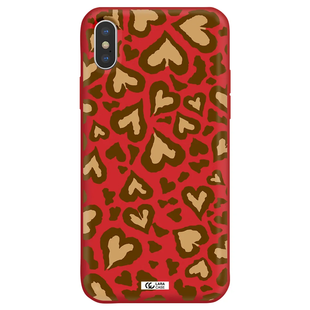 Heart Leopard Apple iPhone XS Silicone Imperial Red Case