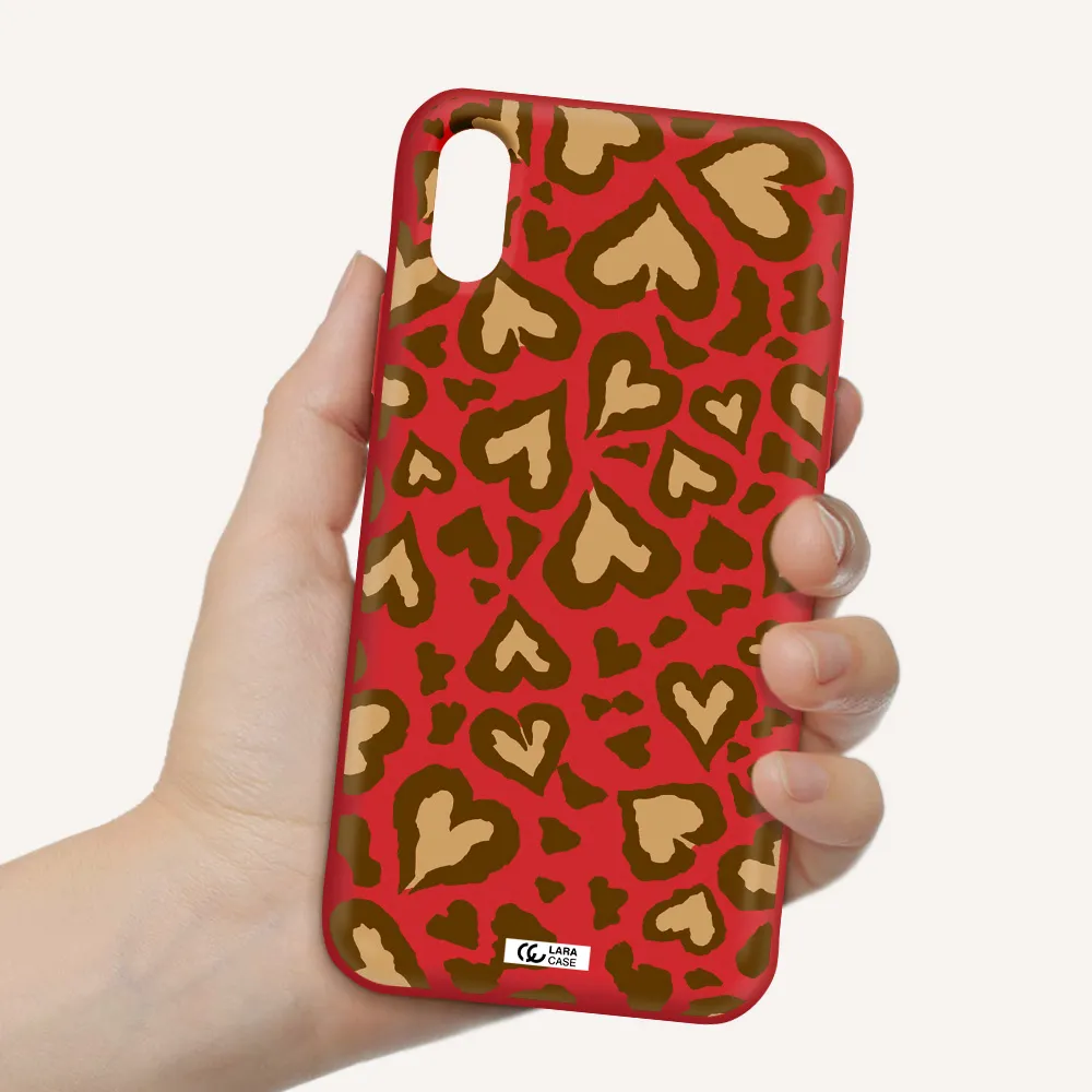 Heart Leopard Apple iPhone XS Silicone Imperial Red Case