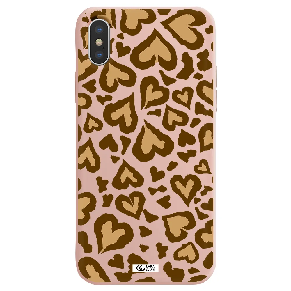Heart Leopard Apple iPhone XS Silicone pastel pink Case