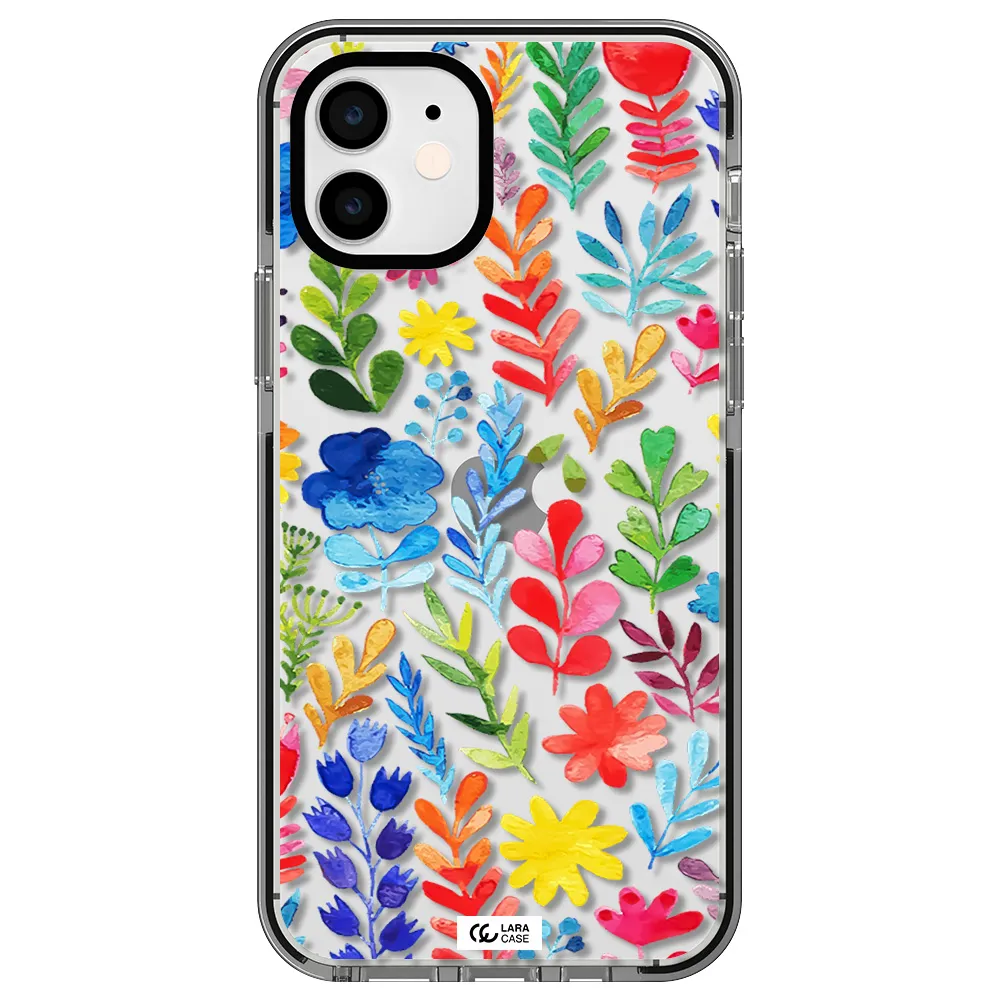 Colorful Watercolor Flowers Apple iPhone 11 impact black border Case
