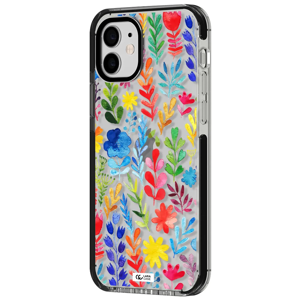 Colorful Watercolor Flowers Apple iPhone 11 impact black border Case