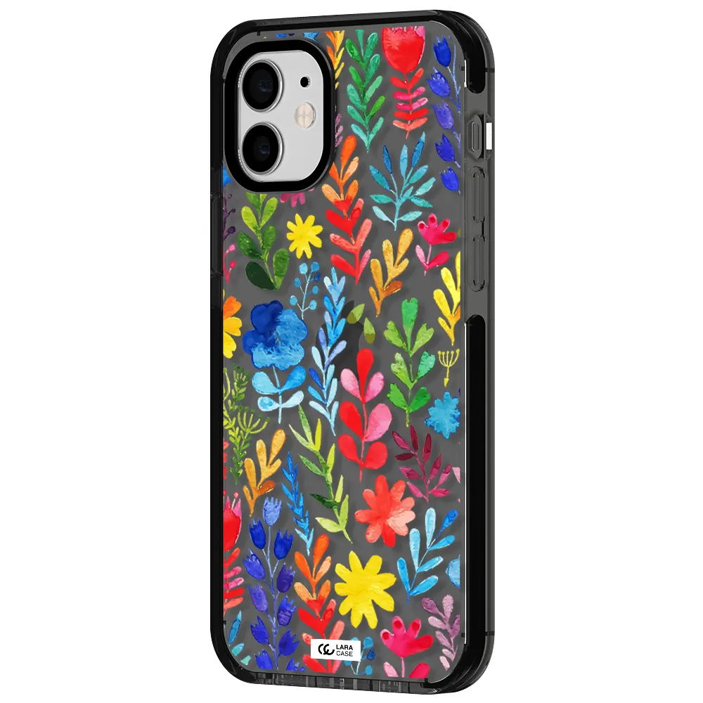 Colorful Watercolor Flowers Apple iPhone 11 impact Smoke Black Case