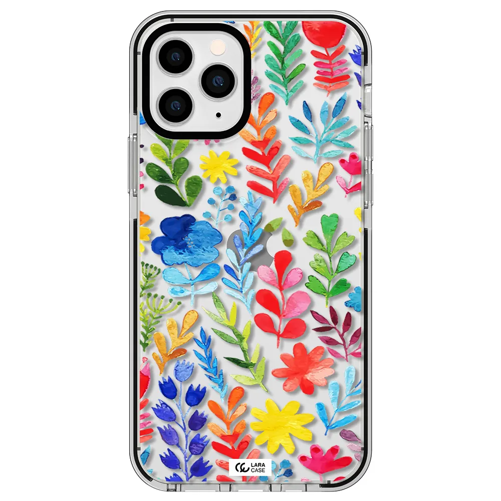 Colorful Watercolor Flowers Apple iPhone 11 pro impact black border Case