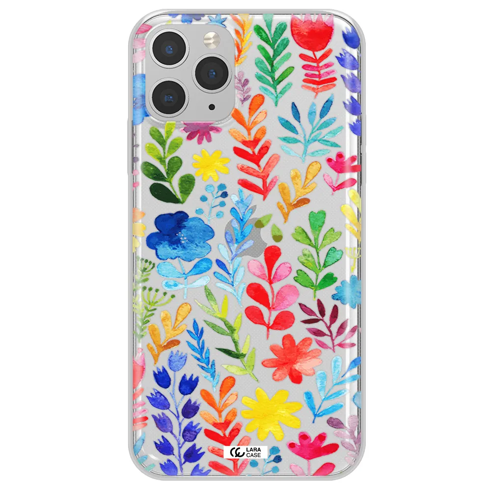 Colorful Watercolor Flowers Apple iPhone 11 pro max Clear TPU Case