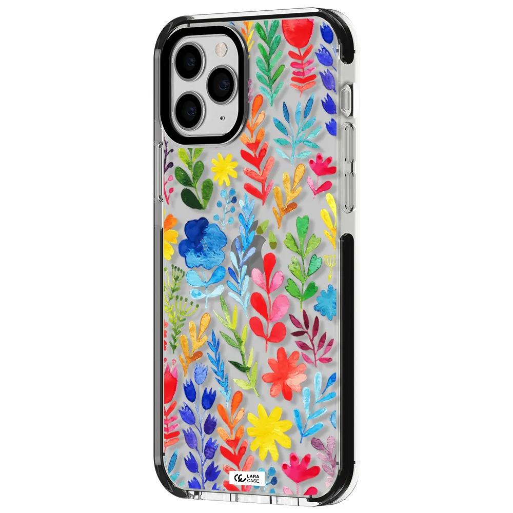 Colorful Watercolor Flowers Apple iPhone 11 pro max impact black border Case