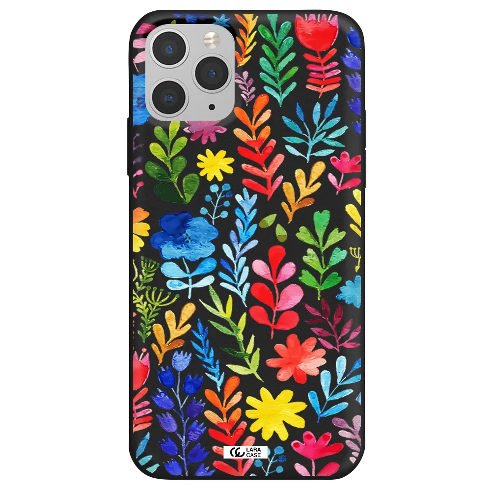 Colorful Watercolor Flowers Apple iPhone 11 pro max Silicone black Case