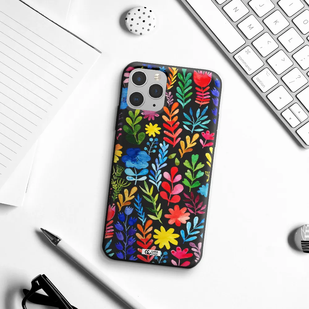Colorful Watercolor Flowers Apple iPhone 11 pro max Silicone black Case