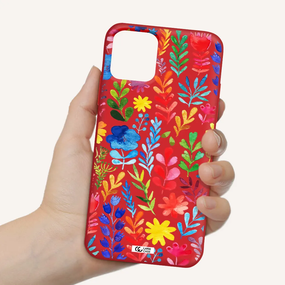 Colorful Watercolor Flowers Apple iPhone 11 pro max Silicone Imperial Red Case